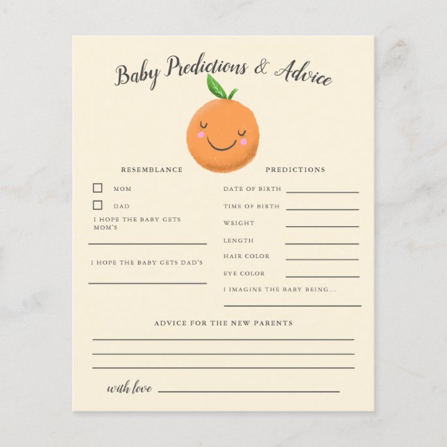 Little Cutie Yellow Baby Predictions & Advice Card (Front)