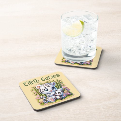 Little Cuties Panda  Tiger  Beverage Coaster