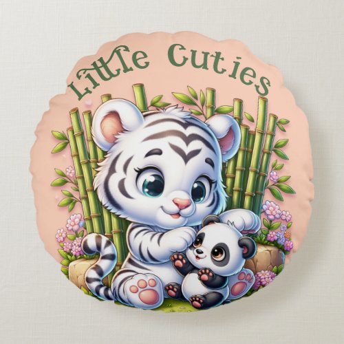 Little Cuties Panda  Tiger  Round Pillow