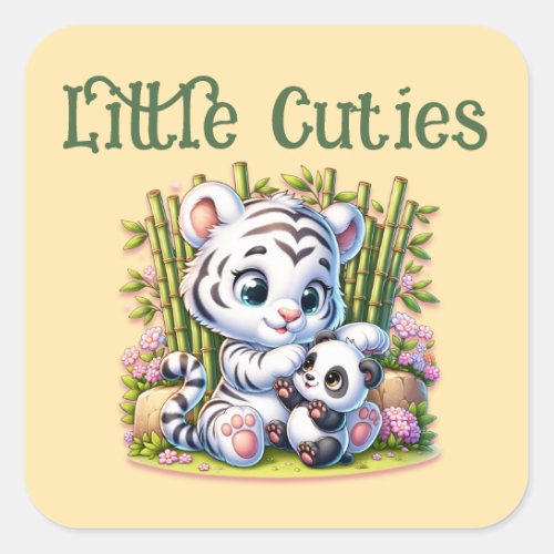 Little Cuties Panda  Tiger  Square Sticker