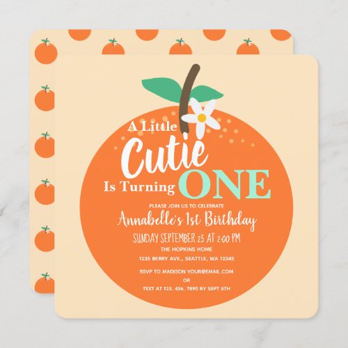 Little cuties turns one Orange Kids First Birthday Invitation