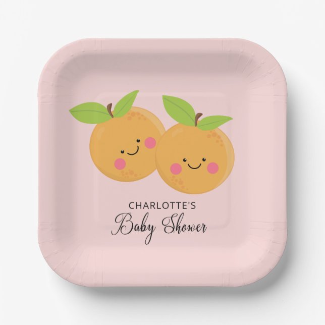 Little Cuties Twins Baby Shower Paper Plates (Front)