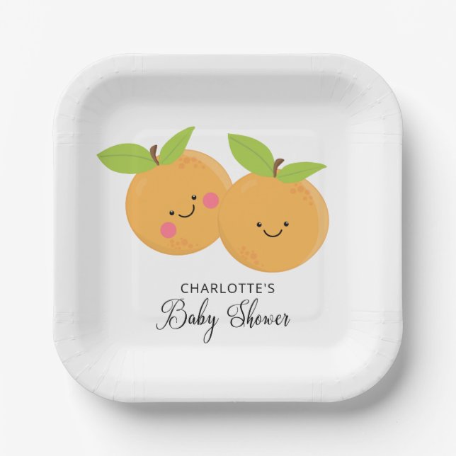 Little Cuties Twins Baby Shower Paper Plates (Front)
