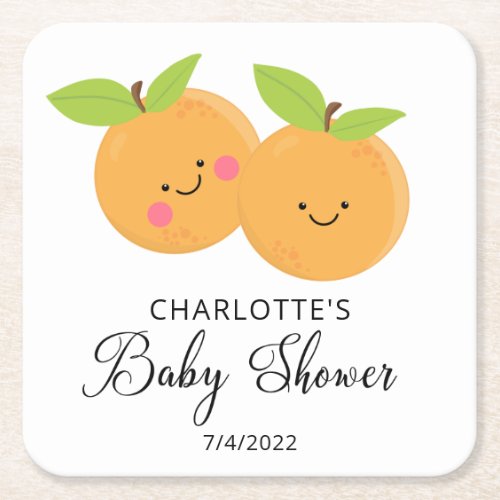 Little Cuties Twins Baby Shower Square Paper Coast Square Paper Coaster