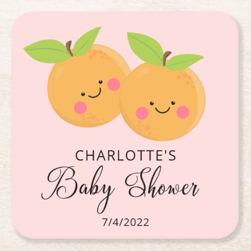Little Cuties Twins Baby Shower Square Paper Coaster