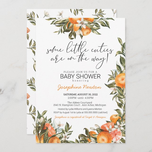 Little Cuties Twins or Multiples Baby Shower Invitation (Front/Back)