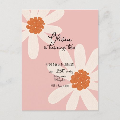 Little Daisy Theme Girl Birthday  Invitation Postcard