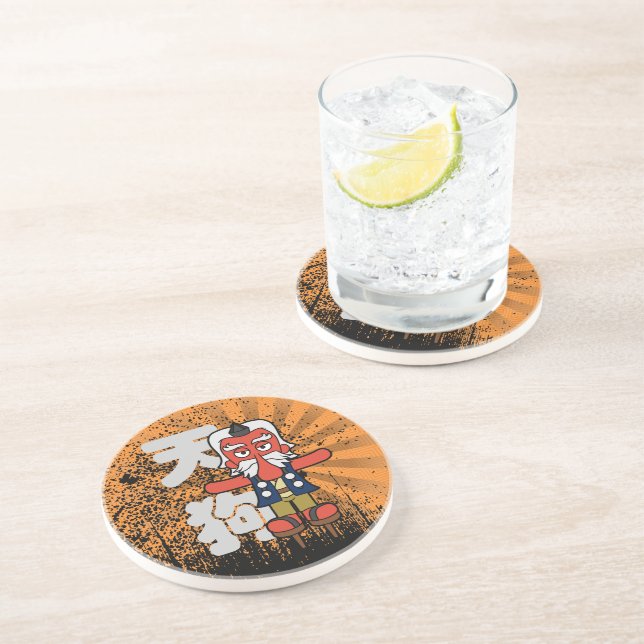 Little Daitengu Yokai Grunge Sandstone Coaster (Side)
