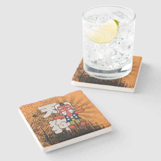 Little Daitengu Yokai Grunge Stone Coaster (Side)