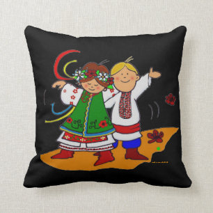 Little Dancers Ukrainian Folk Art Throw Pillow