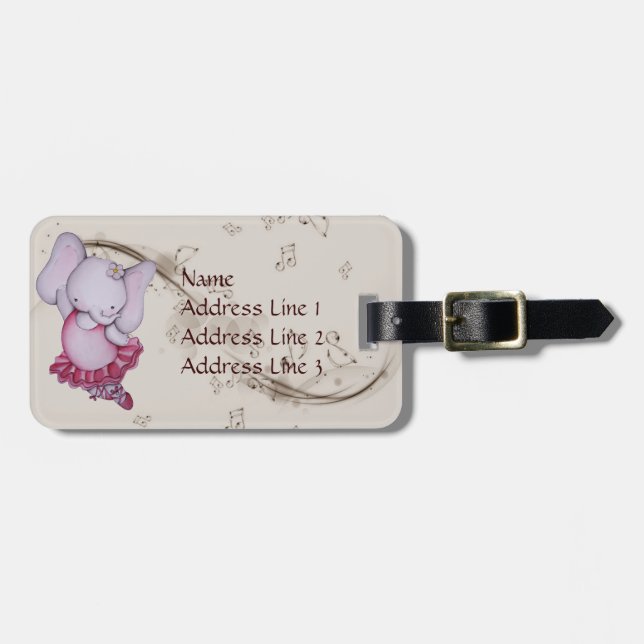 Little Dancing Ballerina Elephant Luggage Tag (Front Horizontal)
