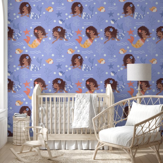 Little Dark Girl Mermaid Starfish Wallpaper (Kids)