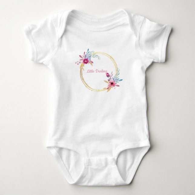 Little darling Pink floral  Baby Bodysuit (Front)