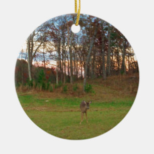 Little Deer &a Pink Sunset Ceramic Ornament