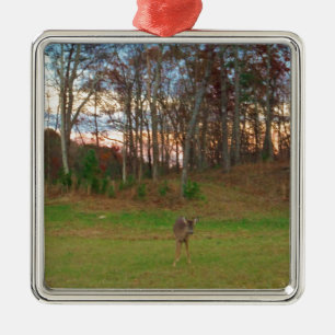 Little Deer &a Pink Sunset Metal Ornament