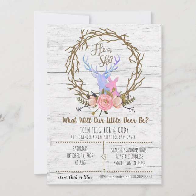 Little Deer Baby Gender Reveal Invitation (Front)