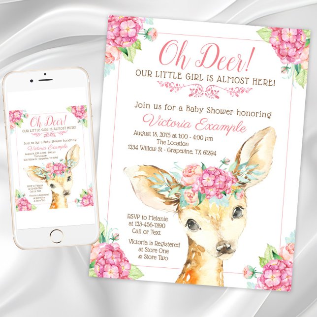 Little Deer Baby Girl Shower Invitations (Cute deer baby shower invitation. Instant download and printed invitations available.)