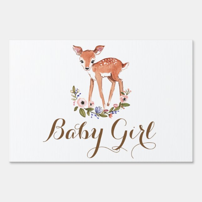 Little deer Baby Girl welcome Shower party sign (Front)