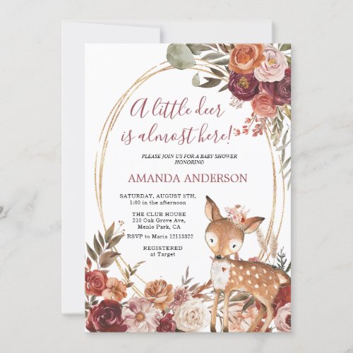 Little Deer Beige Marsala Baby Shower invitation