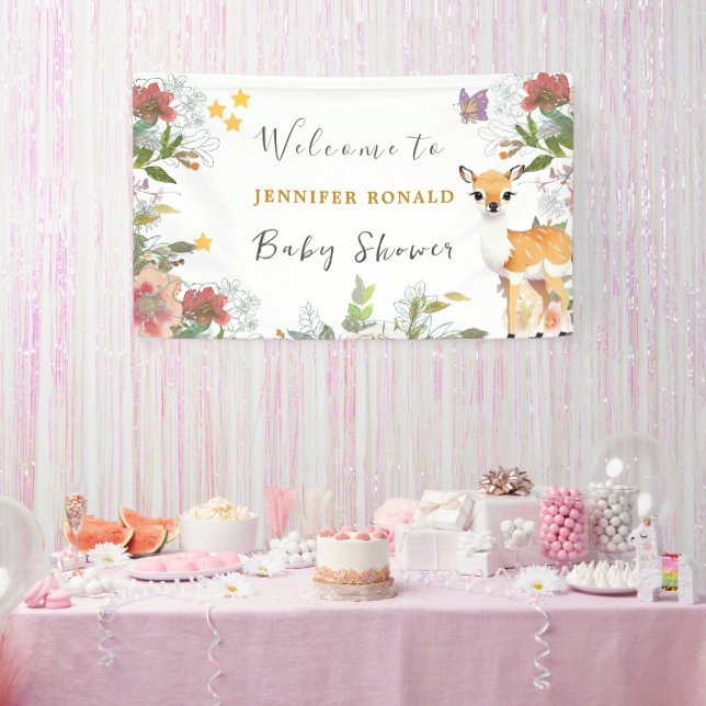 Little deer, Big Joy Pink flower Baby Shower theme Banner (Party)