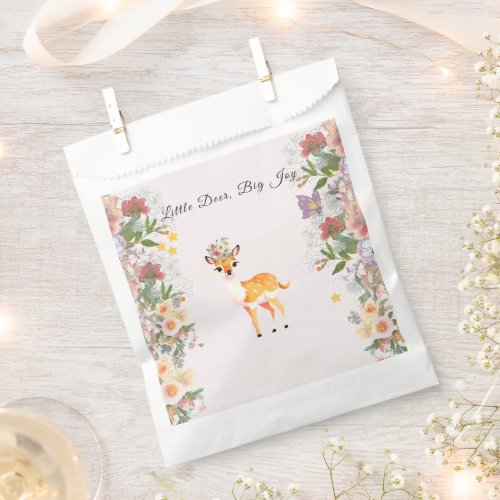 Little deer Big Joy Pink flower Baby Shower theme Favor Bag