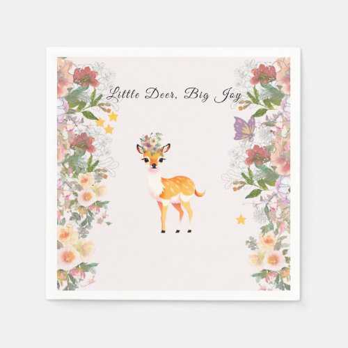 Little deer Big Joy Pink flower Baby Shower theme Napkins