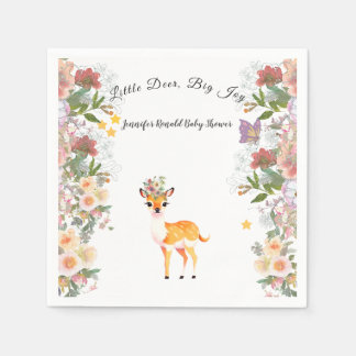 Little deer, Big Joy Pink flower Baby Shower theme Napkins