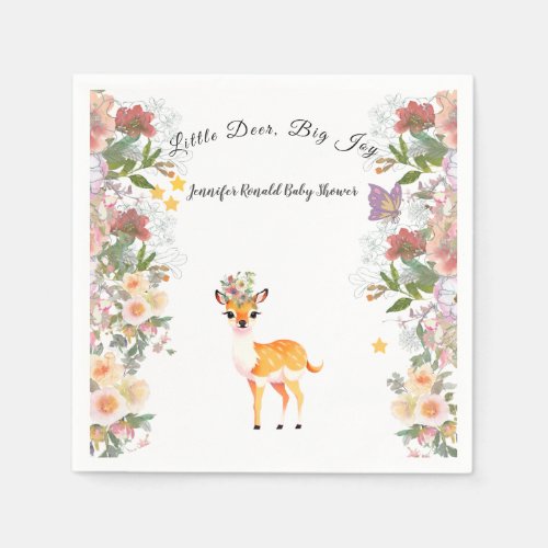 Little deer Big Joy Pink flower Baby Shower theme Napkins