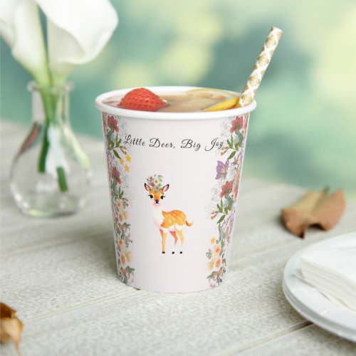 Little deer Big Joy Pink flower Baby Shower theme Paper Cups