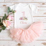 Little Deer First Birthday Monogrammed Baby Bodysuit<br><div class="desc">Custom name toddler shirt or baby bodysuit for your baby girl's first birthday party or cake smash photos. This sweet design features a sweet pink watercolor number one surrounded by boho flowers and a baby deer. Perfect for a whimsical woodland little girl's first birthday party! Personalize it with your child's...</div>