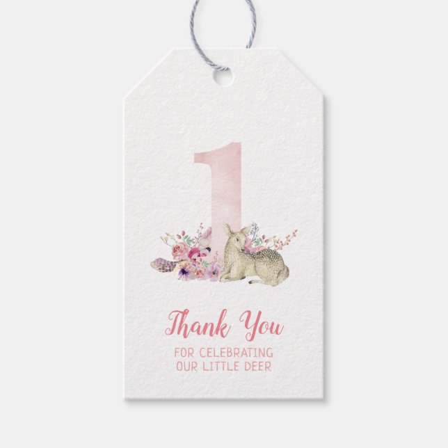 Little Deer First Birthday Party Favor Tag (Front)
