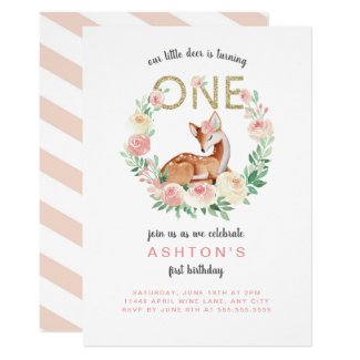 Little Deer first birthday party invitation