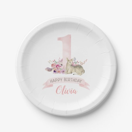 Little Deer First Birthday Party Personalized Paper Plates