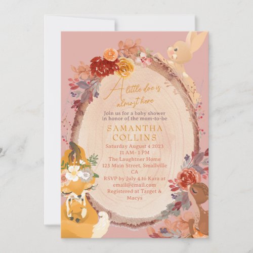 Little Deer Girl Woodland Baby Shower Invitation