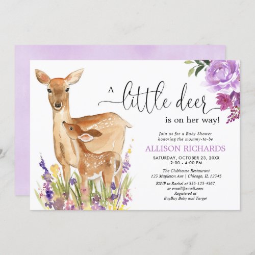 Little deer is on her way cute fawn girl shower invitation