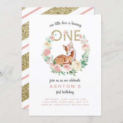 Little Deer is turning ONE birthday party Invitation