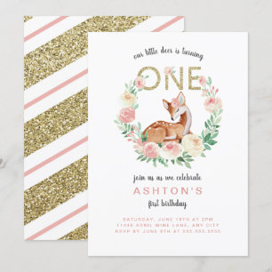 Little Deer is turning ONE birthday party Invitation