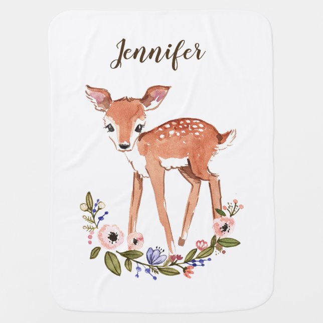 Little deer name baby blanket (Front)