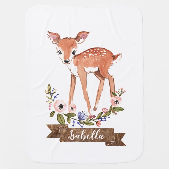 Little deer personalized name baby blanket (Front)
