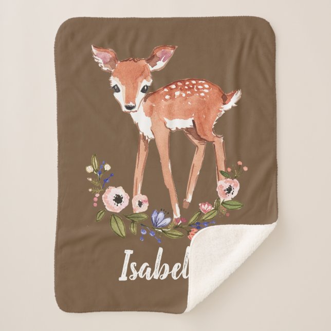 Little deer personalized name baby sherpa blanket (Front)