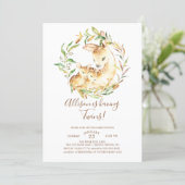 Little Deer Twins Baby Shower Invitations (Standing Front)