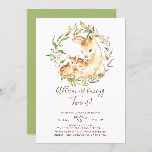 Little Deer Twins Baby Shower Invitations