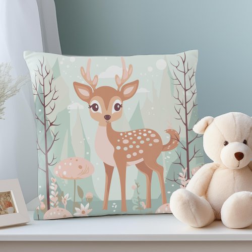 Little Deer Woodland Animals Gender Neutral  Throw Pillow