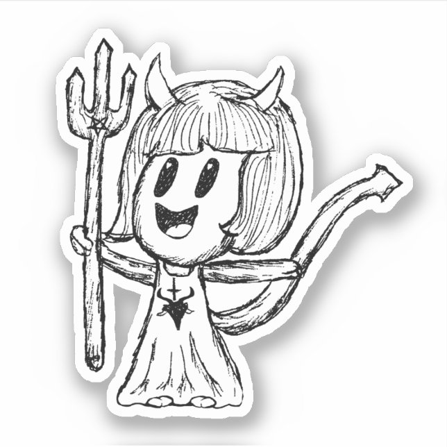 Little Devil Girl Sketch Sticker (Front)