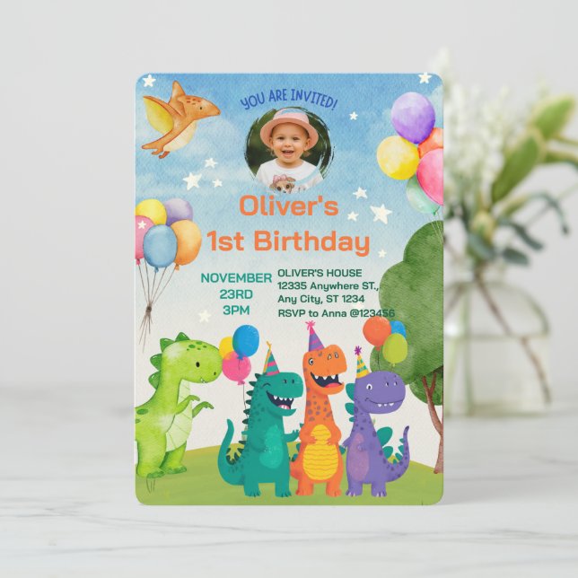 Little Dino 1st Birthday Invitation (Standing Front)