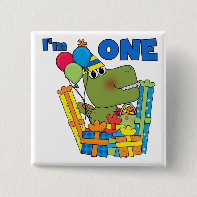 Little Dino 1st Birthday T shirts and Gifts Button (Front)