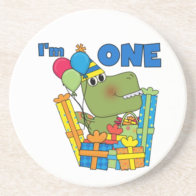 Little Dino 1st Birthday T shirts and Gifts Sandstone Coaster (Front)