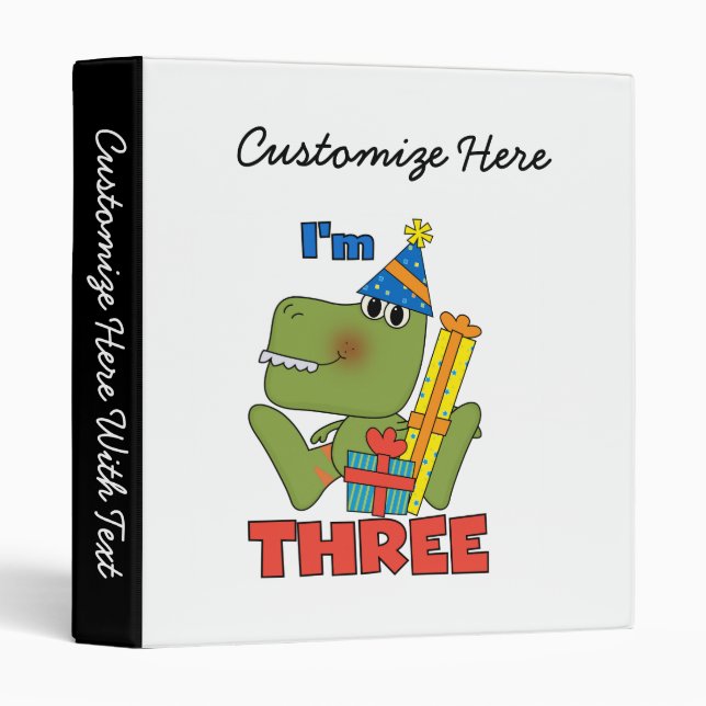 Little Dino 3rd Birthday Tshirts and Gifts 3 Ring Binder (Front/Spine)