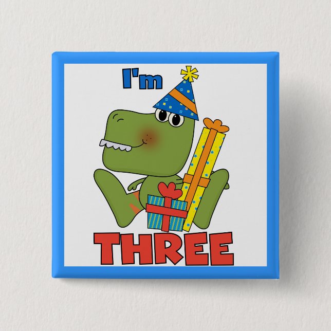 Little Dino 3rd Birthday Tshirts and Gifts Button (Front)