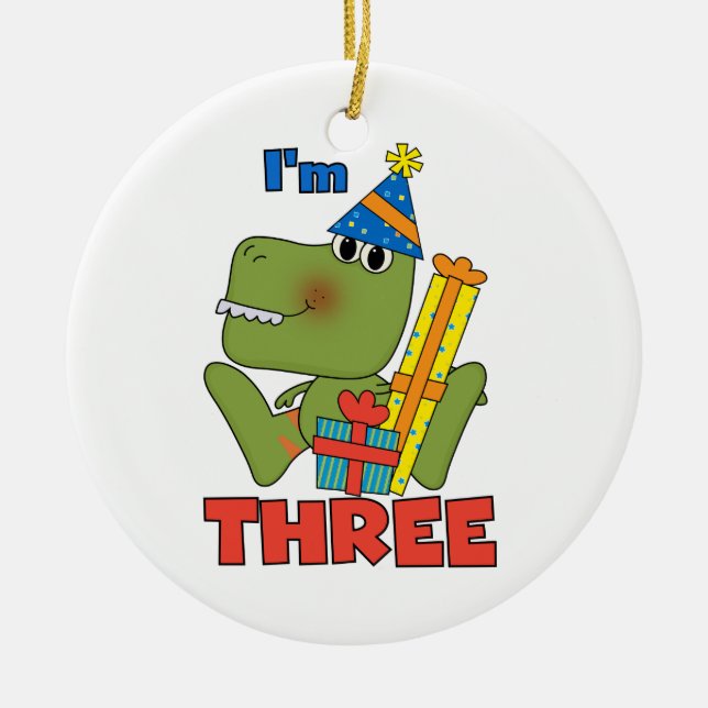 Little Dino 3rd Birthday Tshirts and Gifts Ceramic Ornament (Front)